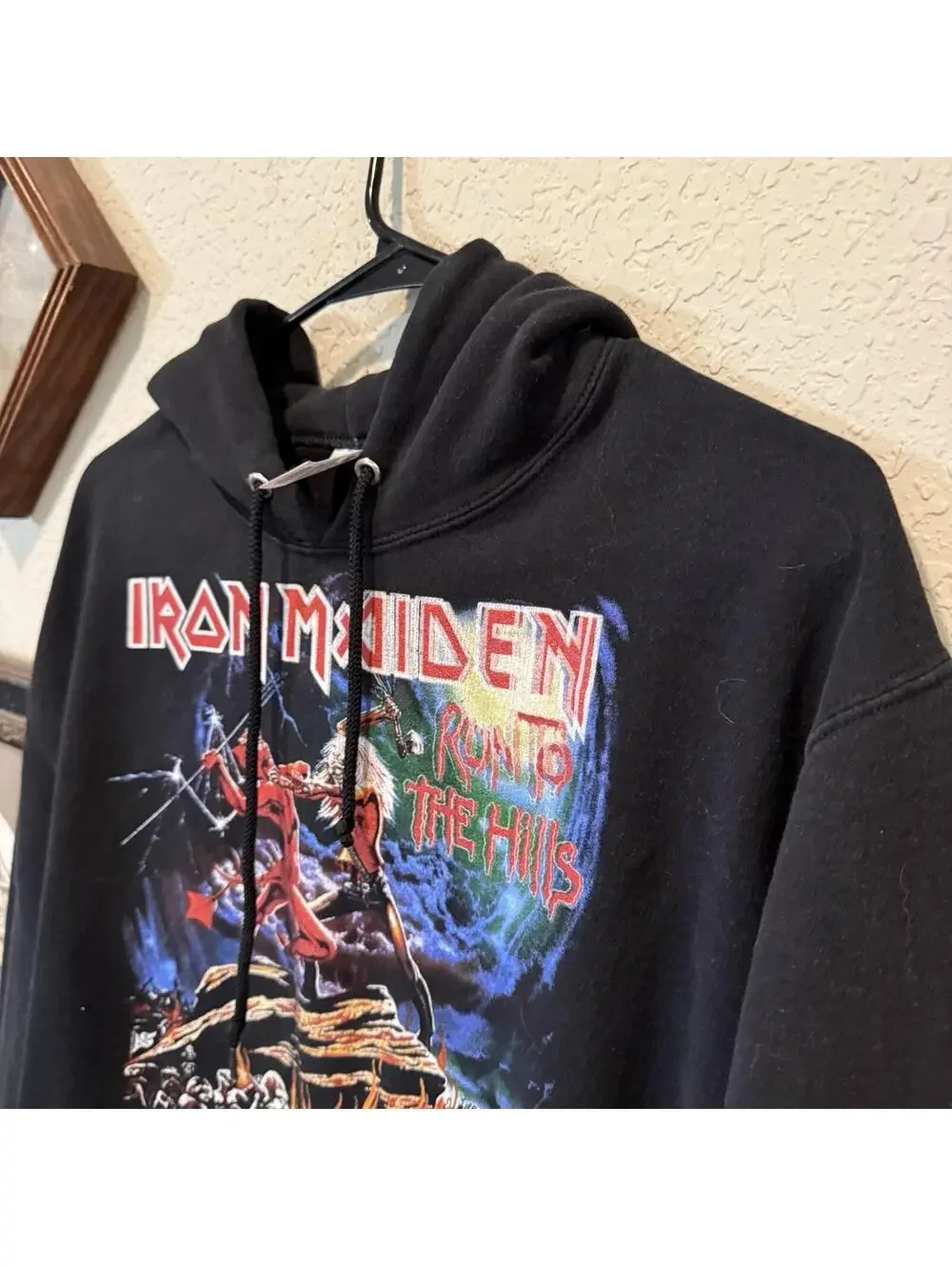 Vintage 00s RARE Iron Maiden Hoodie Men's Medium Black Run To The Hills Pullover